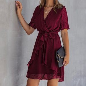 Burgundy Swiss Dot Dress